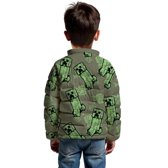 NEW Minecraft Boys Creeper Zip Puffer Jacket Lightweight Size 14 Zippered Size: - Picture 11 of 16